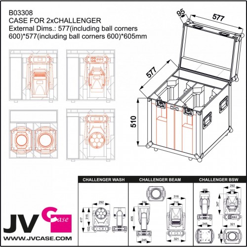 RACK TRANSPORTE 2x CHALLENGER BSW BEAM WASH JBSYSTEMS