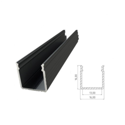 PERFIL ALUMINIO CANAL NEGRO TIPO U 13,16mm + DIFUSOR 3m