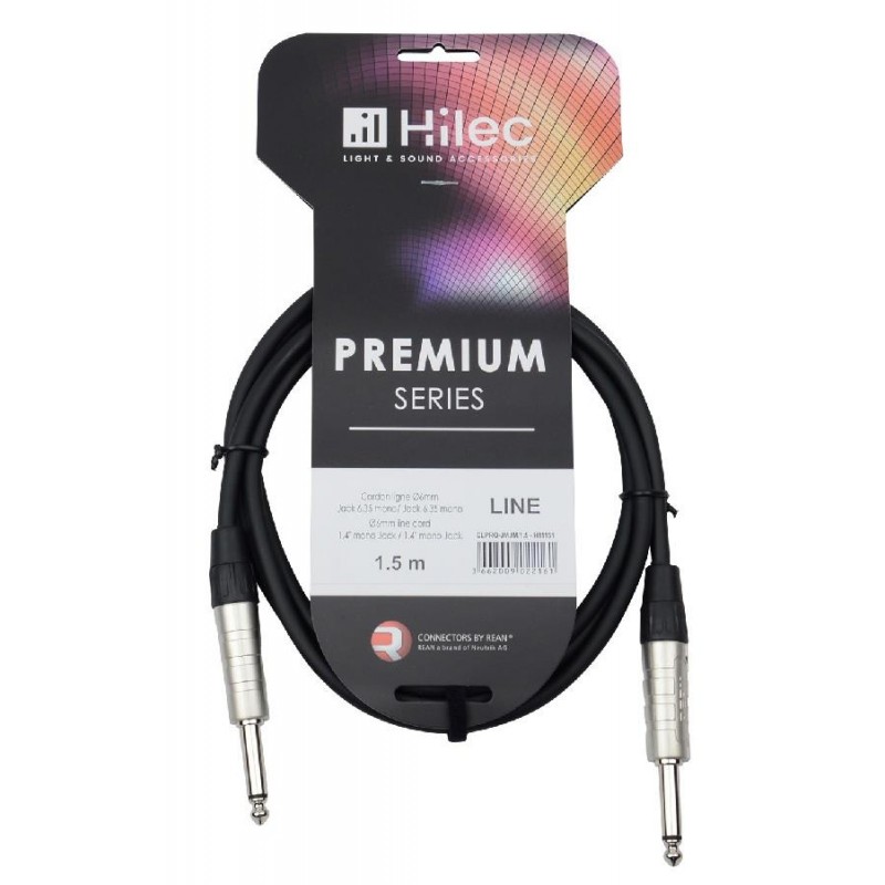 CABLE 6mm JACK 6.3mm mono - JACK 6.3mm mono-REAN - 1.5m PREMIUM HILEC