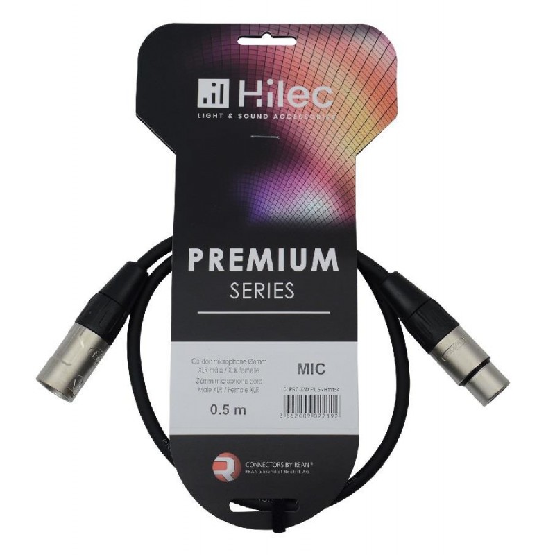 CABLE 6mm XLR Macho / XLR Hembra REAN - 0,5m PREMIUM HILEC