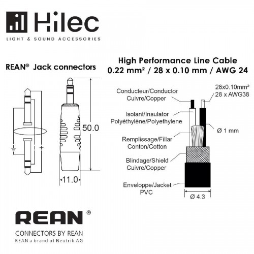 CABLE 1 MINI JACK 3.5 MACHO ST A 1 MINI JACK ST 3m PREMIUM HILEC