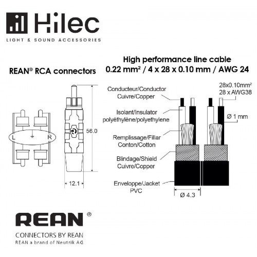 CABLE 2 RCA A 2 RCA  REAN - 1,5m PREMIUM HILEC