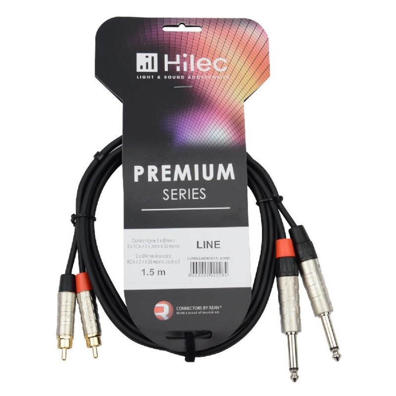 CABLE 2 JACK 6.3 MONO A 2 RCA MACHO 3m PREMIUM HILEC