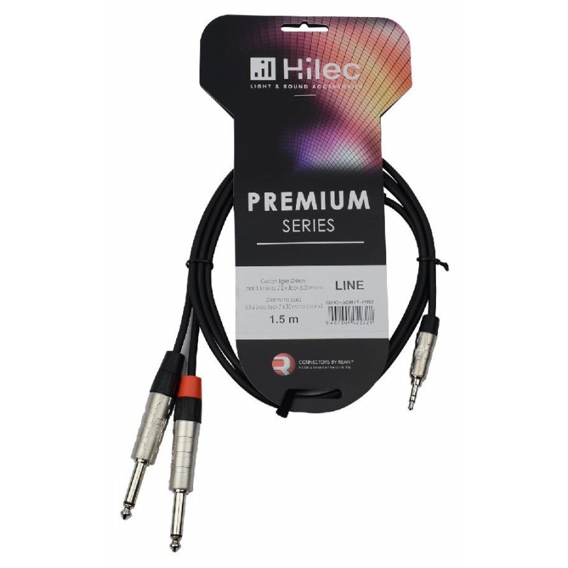 CABLE MINI JACK 3.5mm ST A 2x JACK 6.3mm MONO REAN - 1.5m PREMIUM HILEC